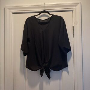Elegant Black Tie Front Wide Sleeve Top